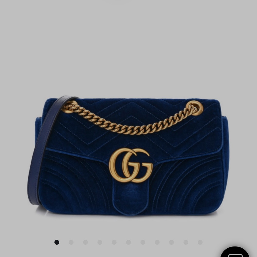 Gucci Blue and Gold Velvet Shoulder Bag with Iconic GG Logo